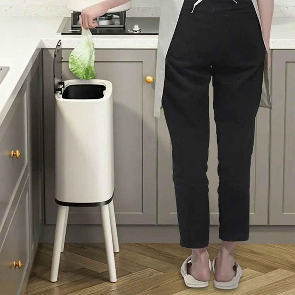 슬림 원터치 높은 다리 예쁜 인테리어 롱레그 휴지통 거실 주방 욕실 화장실 휴지통10L 이미지 7