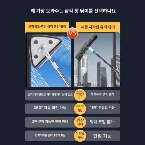 강력 유리 와이퍼 스퀴지 청소용천2개 틈새 대걸레 창틀 3m 패드 3m 청소용천2개 + - 상세 이미지 3