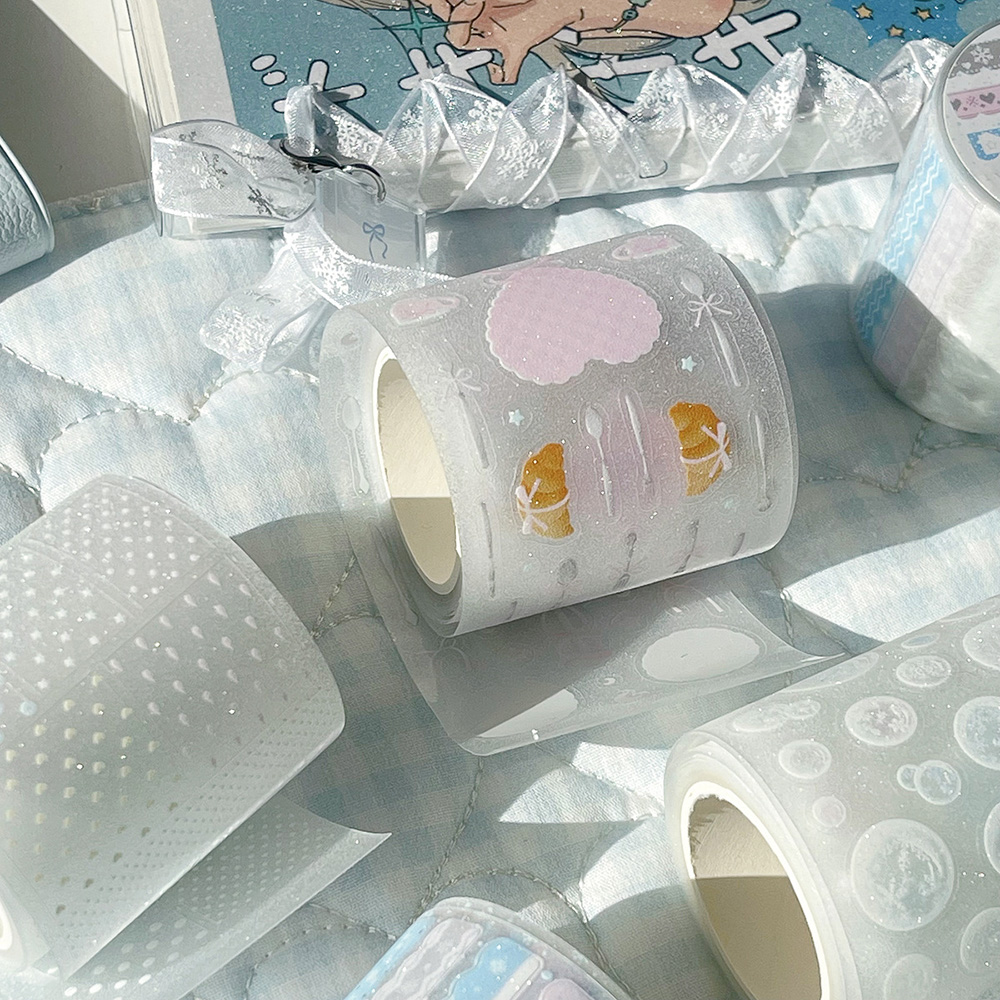 와카와카 첫눈 겨울 무광 글리터 PET 다꾸 마스킹테이프 버블 스노우 이미지 2