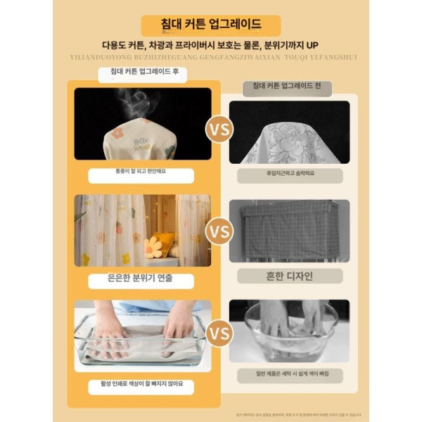 프리미엄 가림막 복층커튼 암막 침대커튼 2층 플로럴 패턴 1.15m 2장 3면 플로럴 패턴 1.15m 1장 전면 - 상세 이미지 3