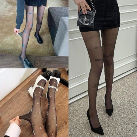 유유존 여성스타킹 시티컬블랙스타킹 프린팅 나비 여성 검정 꽃 시티