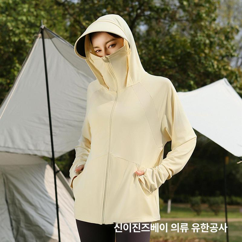 초경량 여성 냉감 바람막이 자외선차단 봄 여름 후드집업 아이스 uv 연녹색 M(40-57.5kg) 이미지 6