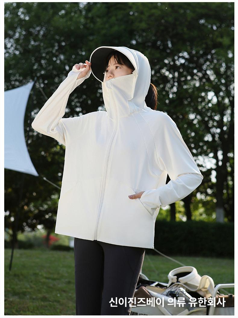 초경량 여성 냉감 바람막이 자외선차단 봄 여름 후드집업 아이스 uv 연녹색 M(40-57.5kg) 이미지 7