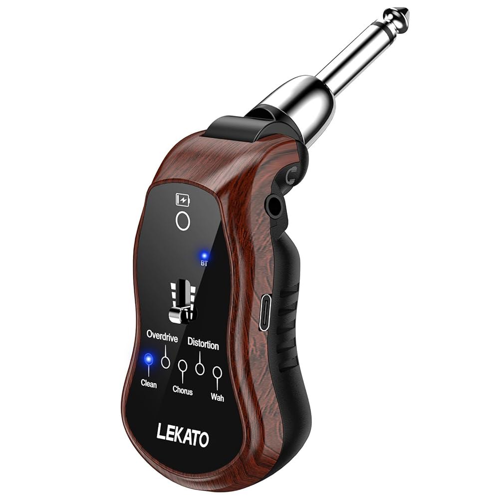 LEKATO 기타 헤드폰 앰프, 일렉트릭 기타용 마이크로 5가지 효과로 연습용 베이스 앰프(클린 코러스 오버드라이브 왜곡 및 와) - 상품 이미지