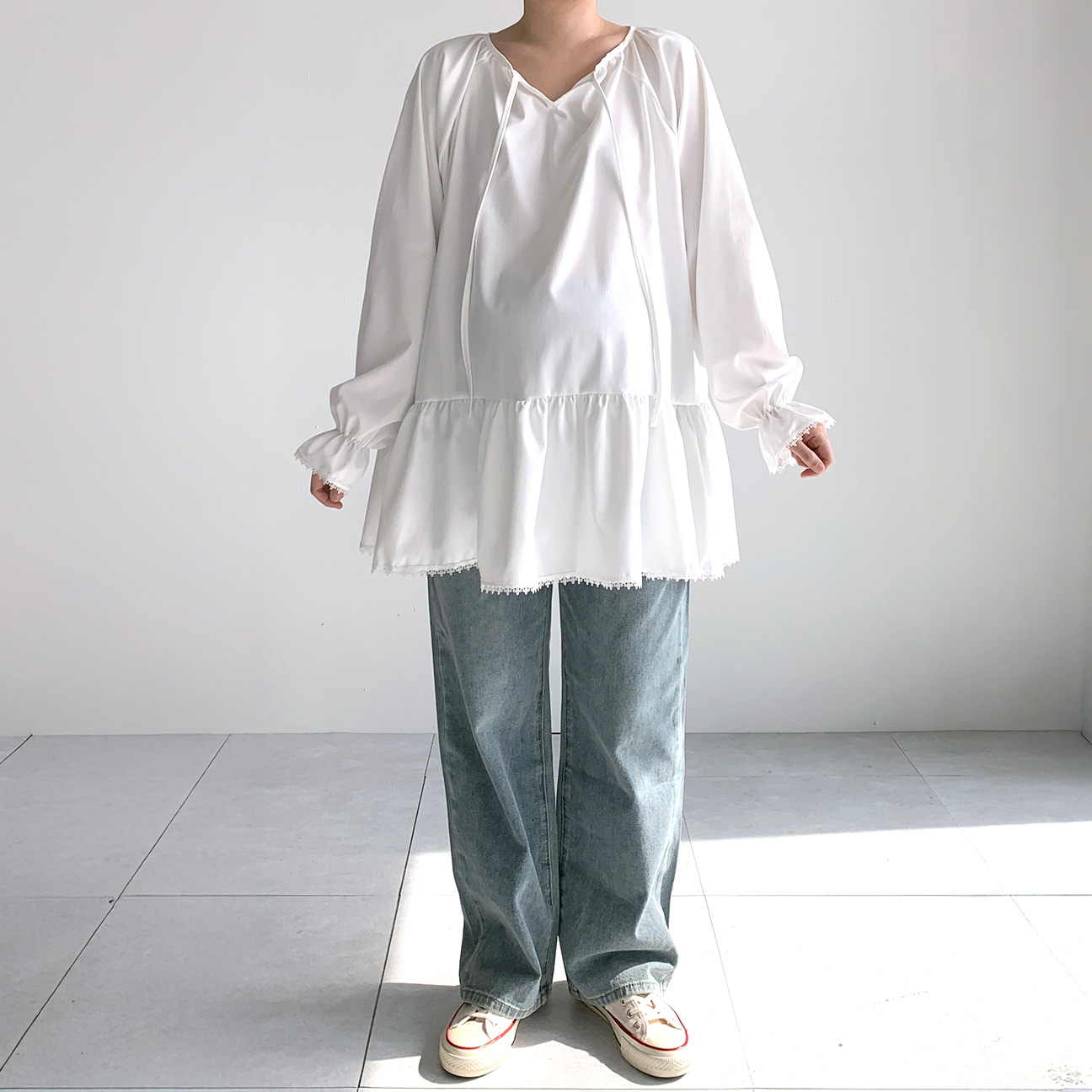 레이스블라우스 화이트블라우스 임산부 프릴블라우스 - 상세 이미지 3