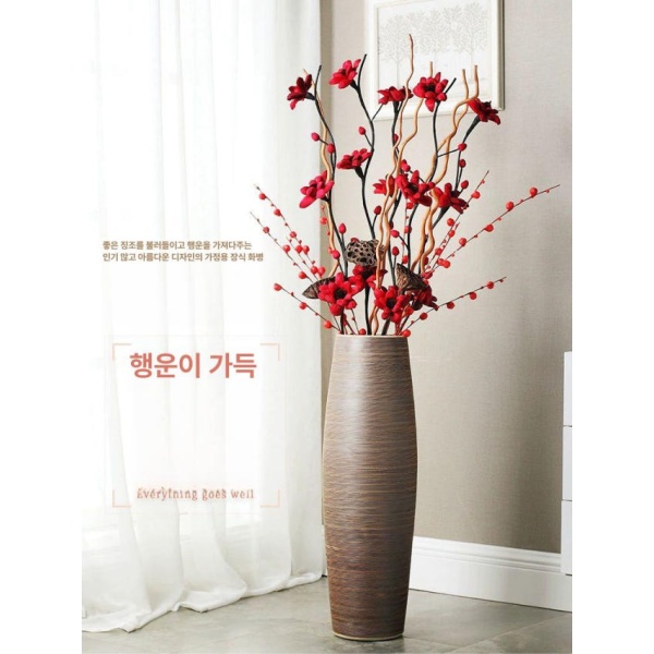 고급스러운 빈티지 라인 화병 도자기 거실 현관 복고풍 항아리 장식 베란다 꽃꽂이 60cm 해바라기 꽃다발 드래곤 윌로우 세트 - 상세 이미지 3
