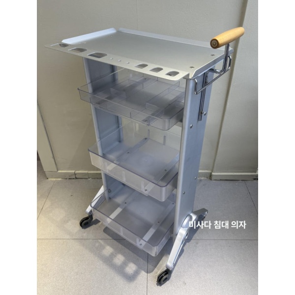 프리미엄 다용도 업소용 이동식 주방 미용실 카트 스텐카트 네일샵 A2 실버 알루미늄 트레이접이식수건걸이포함 D 접이식 블랙 화이트 - 상품 이미지