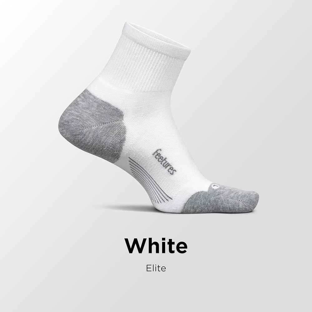 Feetures Elite Max 쿠션 쿼터 수분 흡수, - 화이트., 양말, 목표 미디엄 남성 운동용 및 압박, 양말 러닝 여성용 Gray Track (1 Pair) Small - 상세 이미지 3