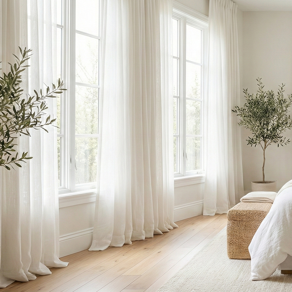 [난연/방염] 형상기억 화이트 프리미엄 쉬폰커튼 이음선 없는 나비주름 맞춤제작 차르르 커튼