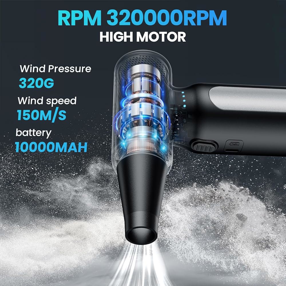 전기 압축 공기 집진기 - PC, 컴퓨터 키보드 청소 키트용 32,0000RPM 충전식 무선 송풍기 전자, 자동차, 가정용 미니 배터리 구동 에어 캔 교체 black - 상세 이미지 2