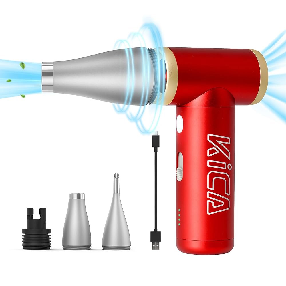 압축 공기 더스터-KiCA 제트팬 2S 전기 더스터, 키보드 및 PC 청소용 117,000RPM 충전식 무선 송풍기, 새로운 익스트림 모드의 제트 드라이 금속 쉘-레드 Black - 상품 이미지