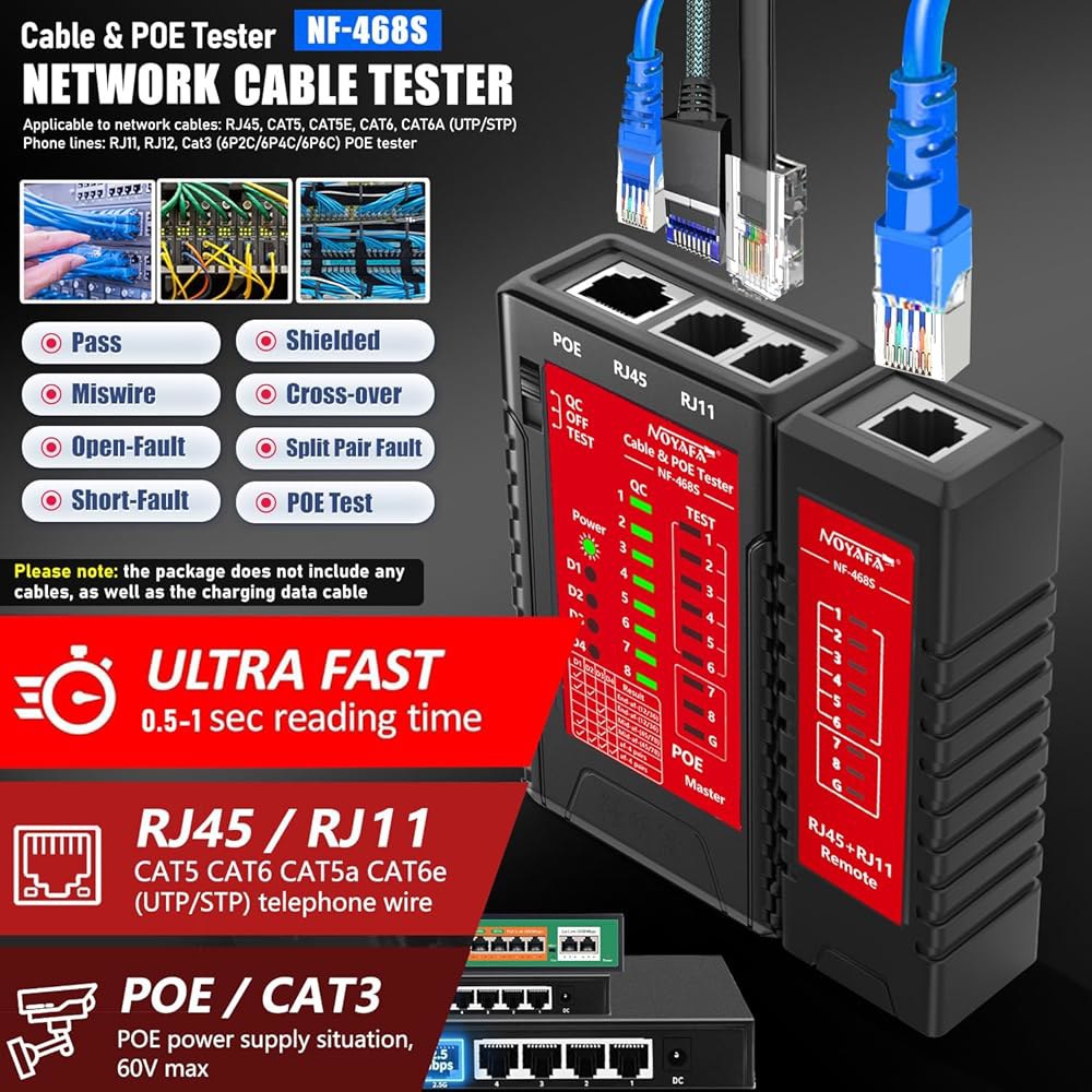 CAT5, CAT5E, CAT6, CAT6A, CAT7 POE 테스트 UTP / STP 케이블 체커 전화선 CAT3 매퍼 네트워크 도구용 JUWCE NF-468S RJ45 테스터 - 상세 이미지 2