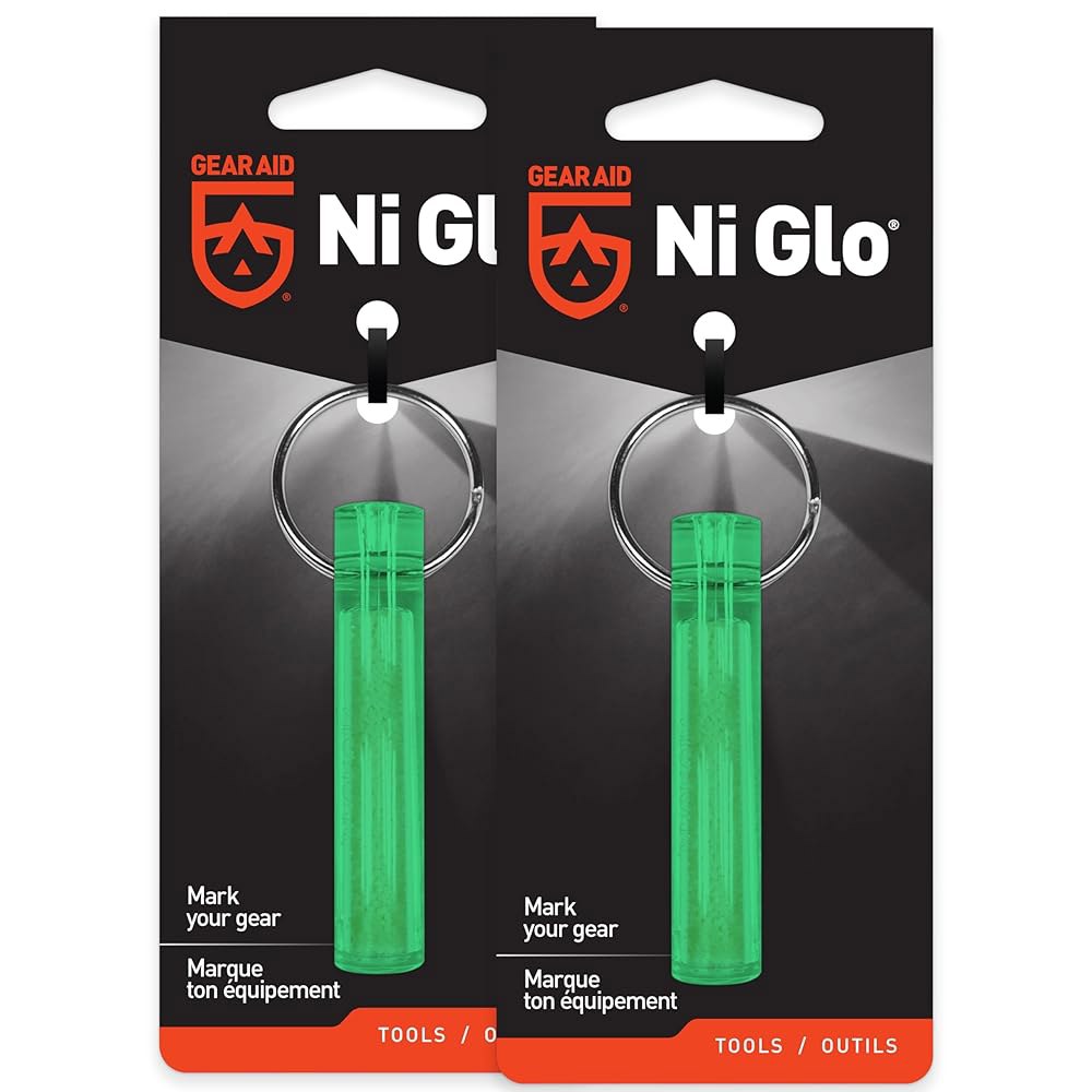 GEAR AID Ni Glo 5.1cm(2인치) 다목적 하이킹, 글로우 2팩 키체인 - 다이빙, 응급 낚시, 캠핑, 액세서리, 일상 키트 야광 사용을 및 충전식 스쿠버 그린, 위한 - 상품 이미지