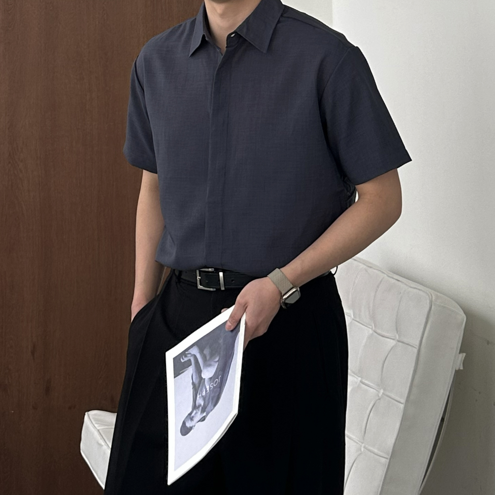 남자 반팔 셔츠 오버핏 링클프리 여름 린넨 남방 남성 셔츠 - 상세 이미지 4