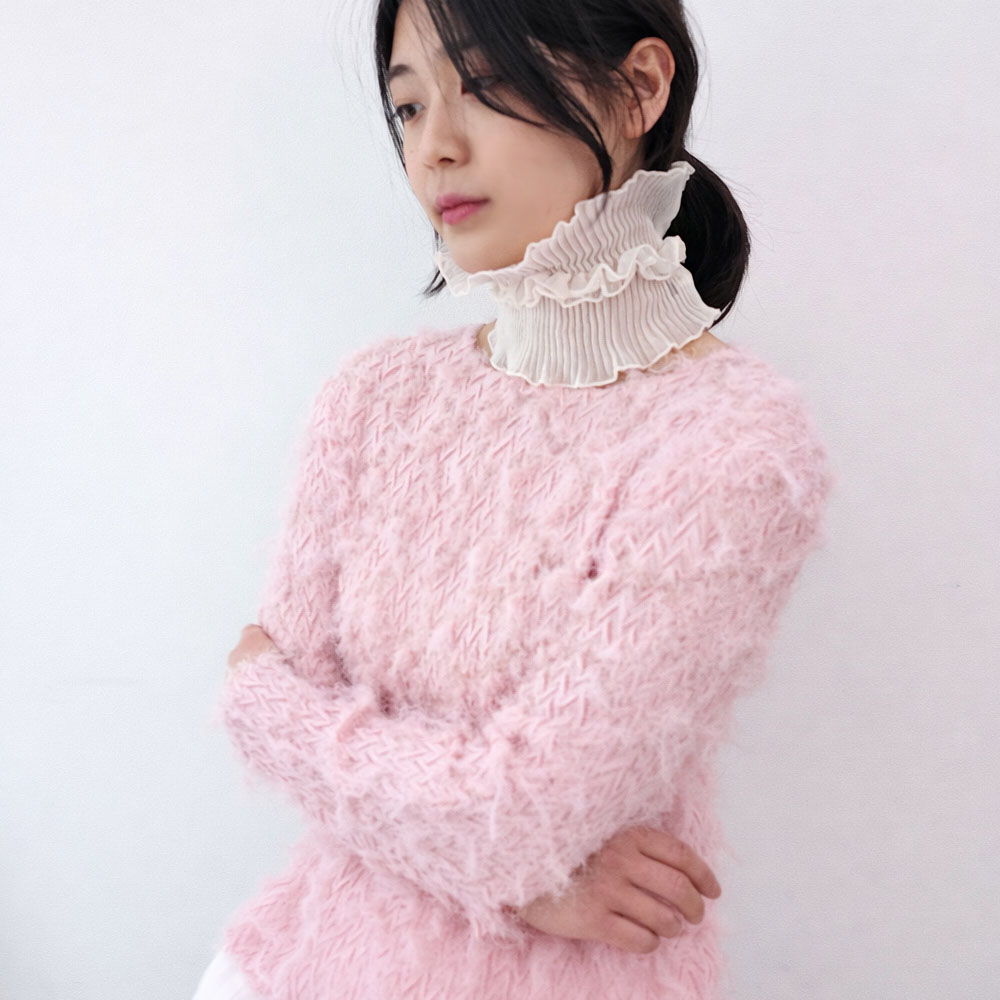 VT97 시스루 헤어리 파일 샤기 플리츠 레이어드 긴팔 티 이미지 7