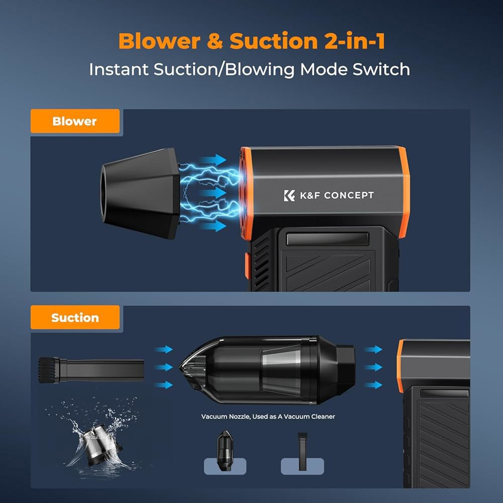K&F 컨셉 2-in-1 자기 압축 공기 먼지기, 전기 먼지기|300,000RPM 진공 청소기|3 기어|슈퍼 풍력|충전식 브러시리스 모터|컴퓨터, 키보드, 자동차, 가정, 실외 - 상세 이미지 3