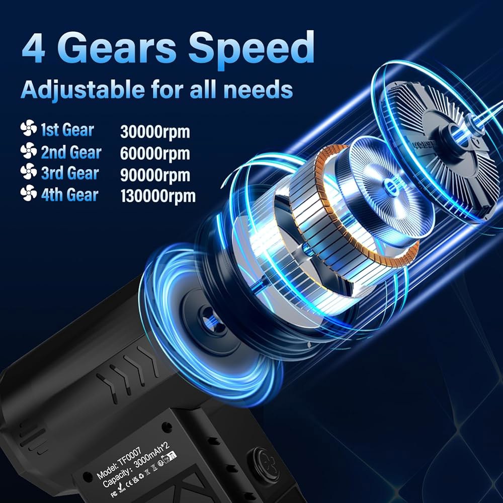 IVJ 압축 공기 더스터, 브러시리스 모터가 장착된 130000RPM 4단 조절식 미니 전기 키보드, 컴퓨터, 집, 자동차용 충전식 무선 캔 교체 - 상세 이미지 3