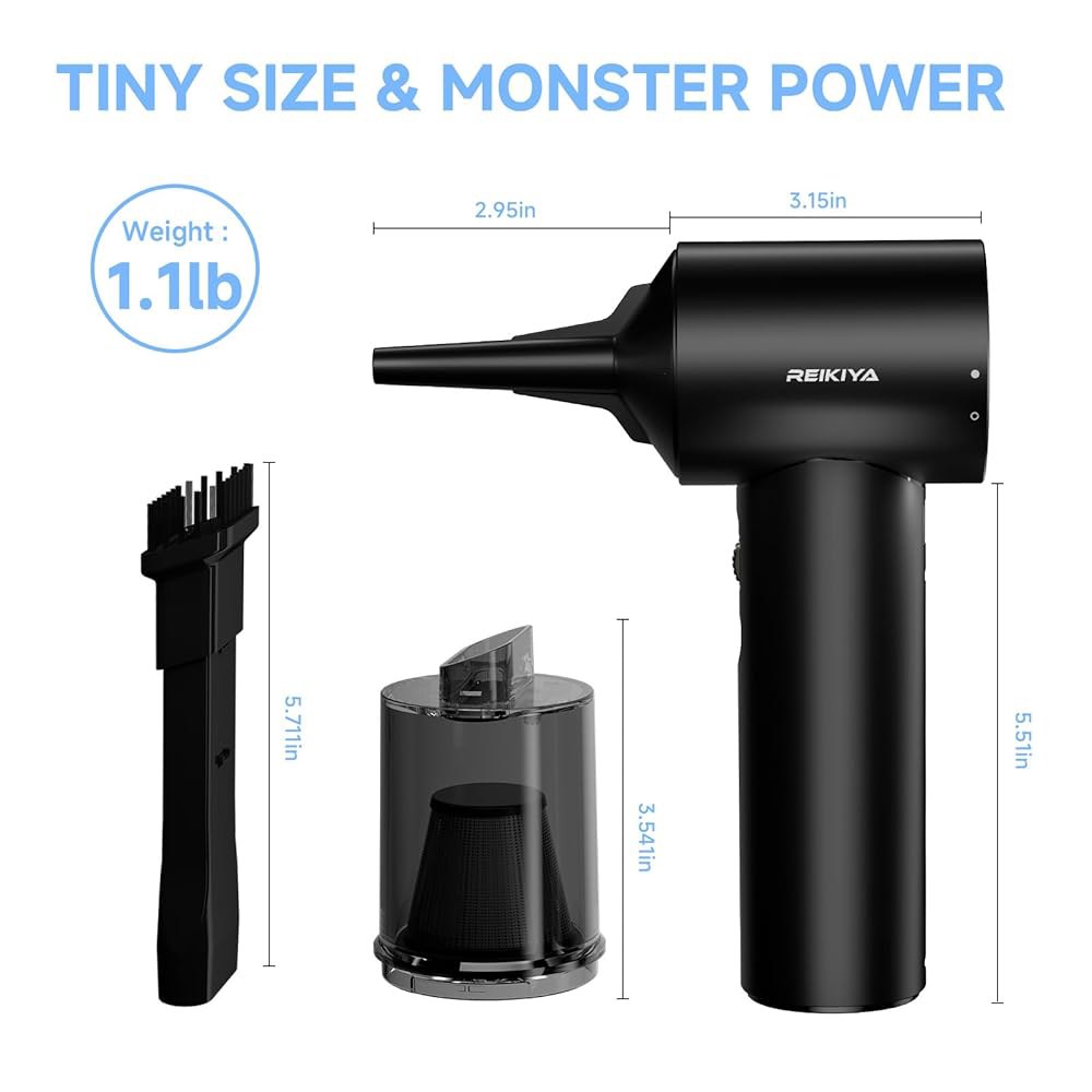 레이키야 휴대용 에어 더스터 150000RPM 슈퍼 파워, LED 조명이 있는 18000Pa 무선 진공 청소기 충전식 핸드헬드 펌프, 컴퓨터 키보드 자동차 실외용 먼지 송풍기 조절 - 상세 이미지 2