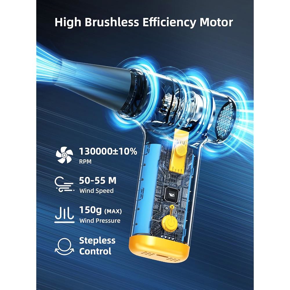 스마일 샤크 압축 공기 더스터, JF-01 브러시리스 모터 스텝리스 속도 130000RPM 5Kpa 충전식 무선 전기 송풍기, PC 청소용 LED 조명 포함 / 키보드 자동차 캠핑 - 상세 이미지 2