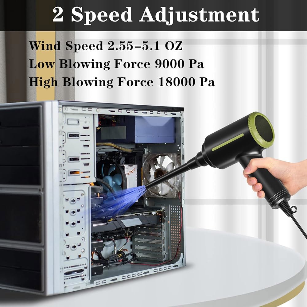 ATEngeus 전기 에어 더스터 - 2단, 40000RPM 블로워 및 펌프, 컴퓨터 키보드, 먼지, 머리카락에 재사용 가능 Green - 상세 이미지 3