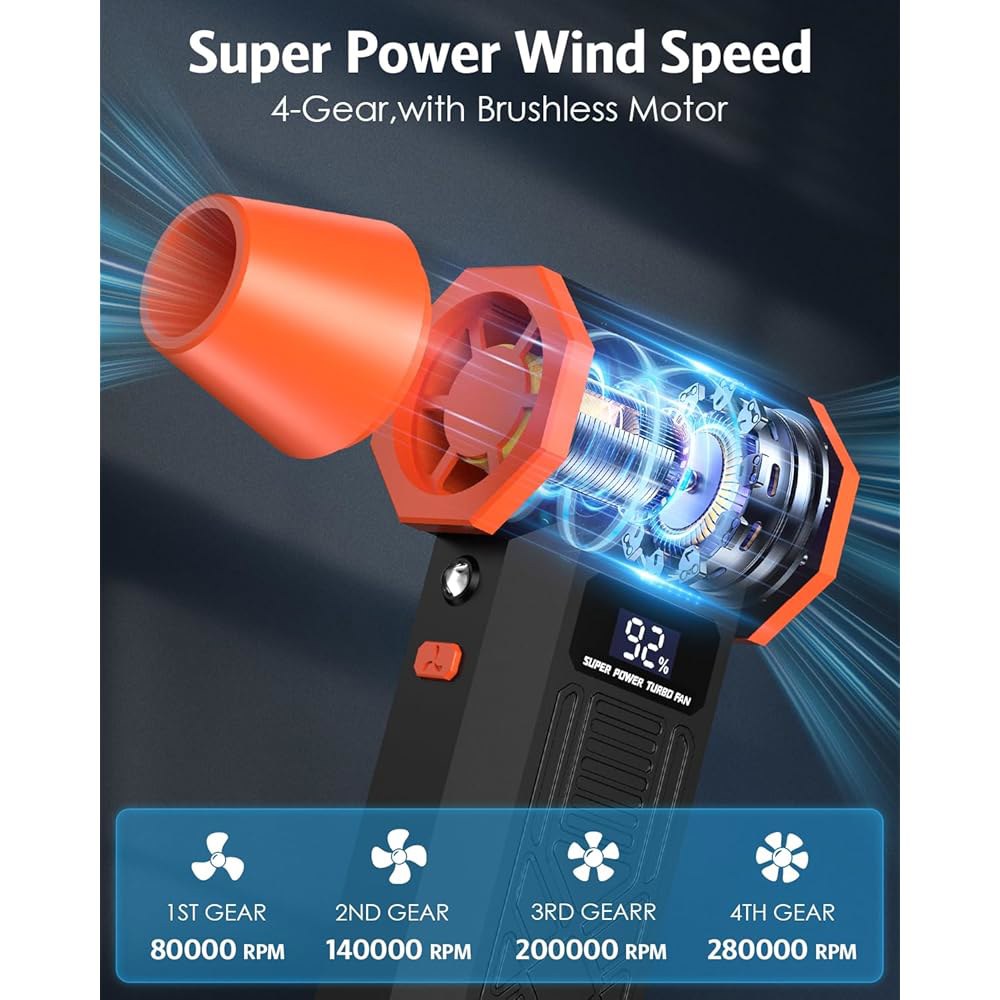 템라차 전기 압축 공기 먼지 제거기, 2800RPM 브러시리스 모터 무선 충전식 송풍기, 키보드 컴퓨터 자동차 실외용 LED 디스플레이 및 조명이 있는 4단 조절식 제거기 - 상세 이미지 3