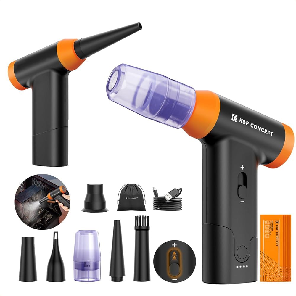 K&F 컨셉 송풍기 및 흡입기 2인치 1개, LED 조명, 150000RPM 전기 에어 더스터, 기어 조절 휴대용 3개, 컴퓨터, 키보드, 집, 실외 자동차용 더스트 - 상품 이미지
