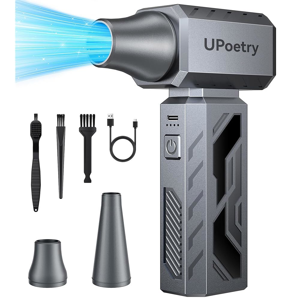 UPOetry 압축 공기 먼지떨이, 1300RPM 전기 먼지떨이 브러시리스 모터, 스텝리스 속도 조절 가능, 충전식 고속 충전 무선 미니 송풍기 PC, 키보드, 자동차, 가정 및 - 상품 이미지