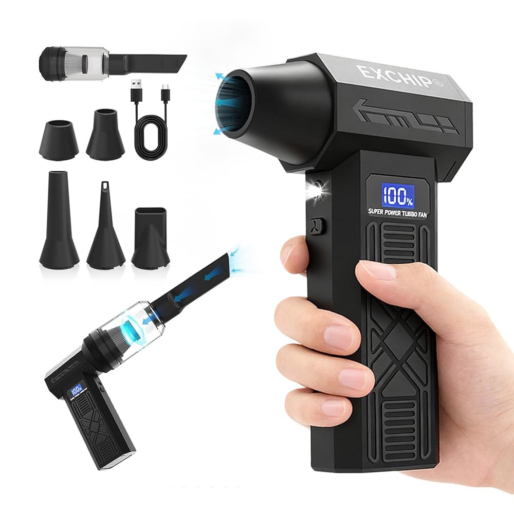 2-in-1 압축 공기 집진기 및 진공 u2013 150000RPM 전기 집진기, 컬러 디스플레이, LED 조명, 키보드, 프린터, 자동차용 4단 조절식 미니 송풍기 무선 집진기로 - 상품 이미지