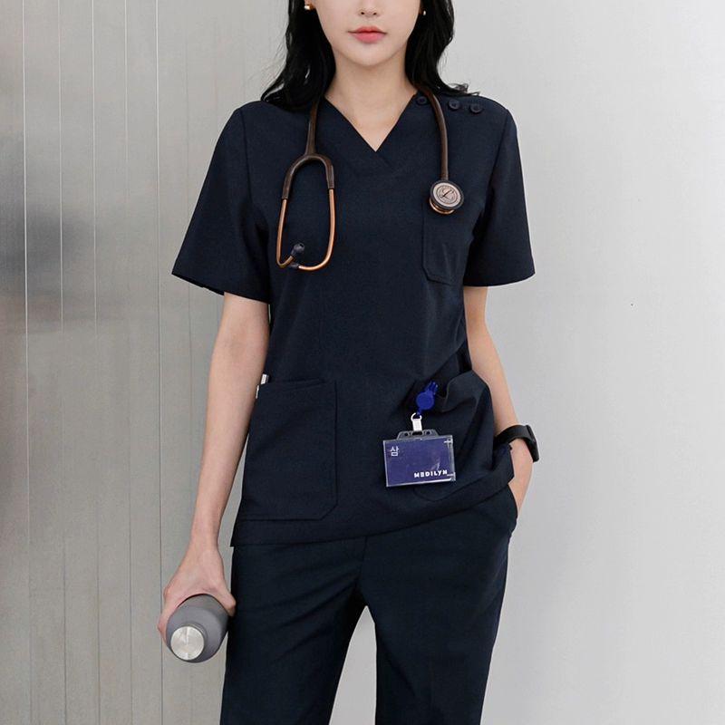 물리치료사 유니폼 간호복 세트 단체복 반팔 남성용 치과 블랙 반팔 여성용 S - 상세 이미지 3