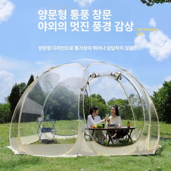 프리미엄 쉘터 투명 돔형 글램핑 텐트 일광욕 대형 나들이 옥상 골든샌드 3m 별하늘 4 - 6인용 지름 3.2m 전체 바닥 매트 - 상세 이미지 3