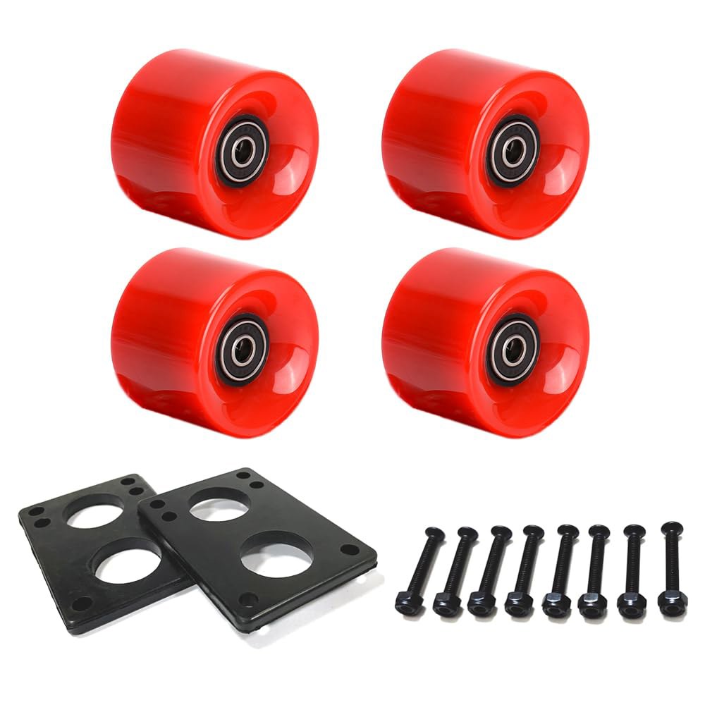 LOOEEL 60mm 크루저 휠 80A에는 ABEC-9 베어링 및 스페이서, 스케이트보드 라이저 패드, 하드웨어 나사 볼트, 스케이트보드, 페니보드에 적합합니다 Black - 상품 이미지