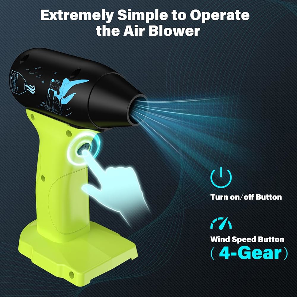 압축 공기 먼지 제거기, Ryobi 18V 배터리용 130000RPM 송풍기, 청소 키보드 및 PC 4 기어 조절 가능한 풍속 무선 제트 팬 드라이 블로워(배터리 없음) - 상세 이미지 3