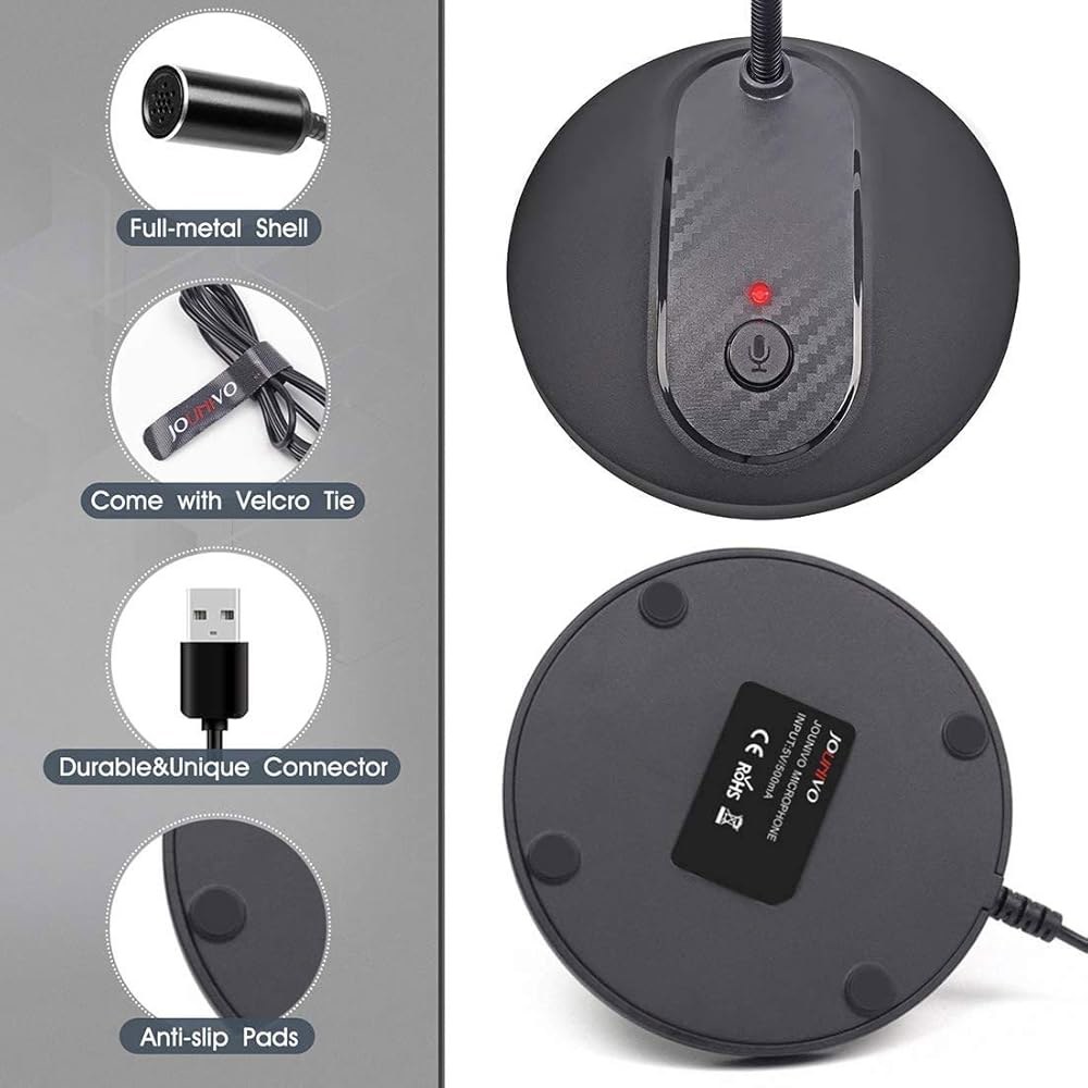 JOUNIVO USB 마이크, 360도 조절 가능한 구스넥 디자인, 음소거 버튼 및 LED 표시등, 노이즈 캔슬링 기술, 플러그 앤 플레이, Windows MacOS와 호환 가능 - 상세 이미지 3