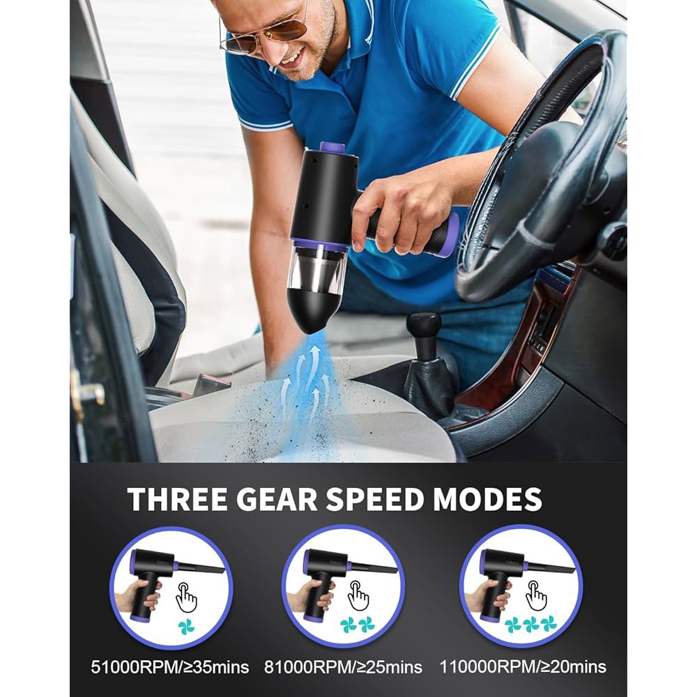 CLEVAST 압축 공기 더스트 - 3 기어 110000RPM 전기 더스트, in 1 LED로 다용도로 사용 가능 무선 먼지 송풍기 및 미니 진공 PC, 컴퓨터, 키보드, 충전식 - 상세 이미지 2