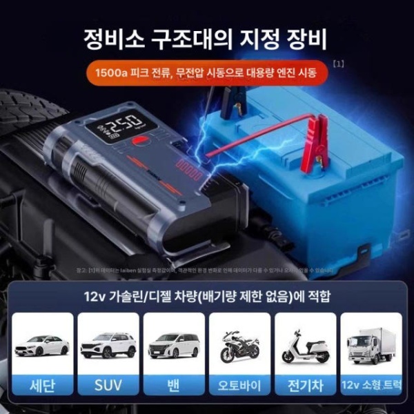 최강 다기능 자동차 점프스타터 타이어 공기압주입기 인플레이터 충전기 999799 78 클램프 1 자동정지 AI 스마트 듀얼 펌프 1초 가방 10b - 상세 이미지 2