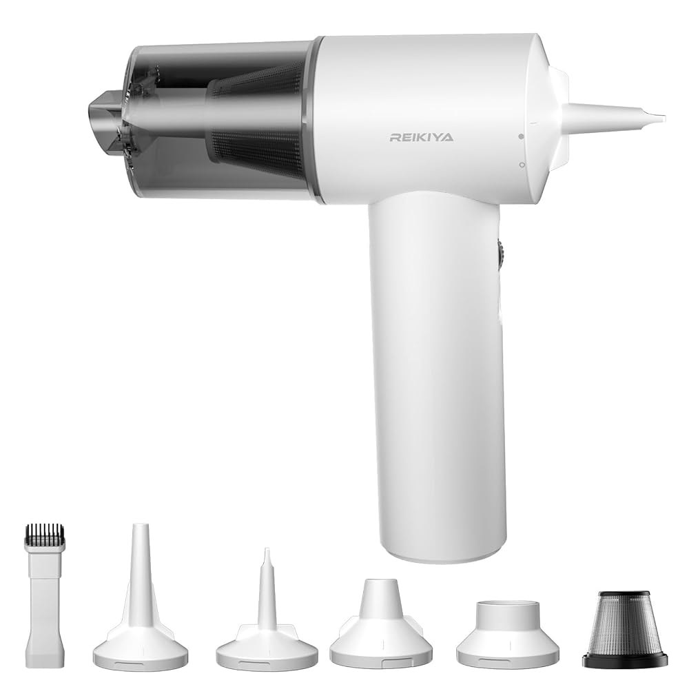 레이키야 휴대용 에어 더스터 150000RPM 슈퍼 파워, LED 조명이 있는 18000Pa 무선 진공 청소기 충전식 핸드헬드 펌프, 컴퓨터 키보드 자동차 실외용 먼지 송풍기 조절 - 상품 이미지
