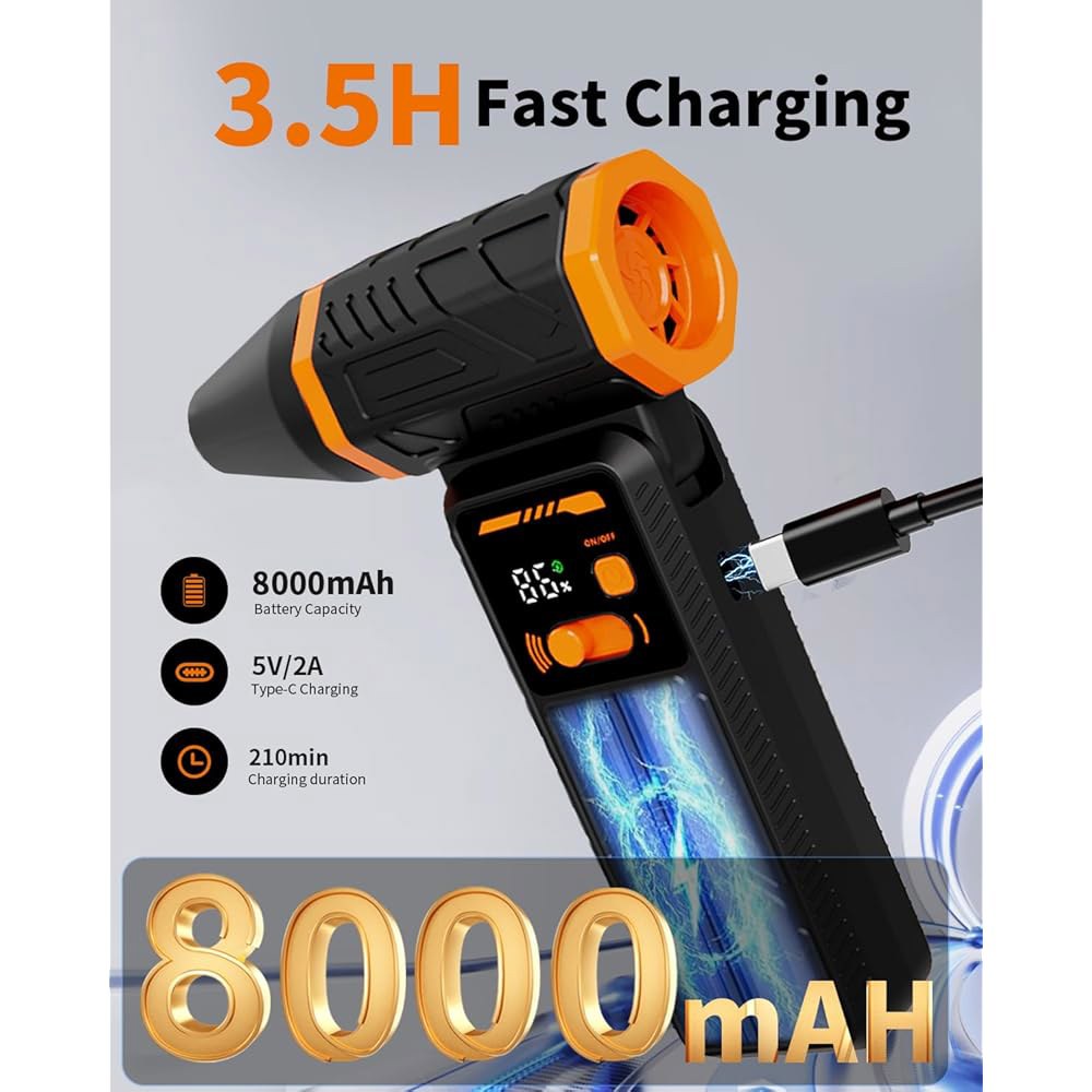 압축 공기 집진기, LED 조명이 있는 330,000RPM 전기 충전식 무선 미니 송풍기 조절식 스텝리스 콘트롤, 컴퓨터, 키보드, 집, 실외 및 자동차용 LCD가 먼지 - 상세 이미지 3