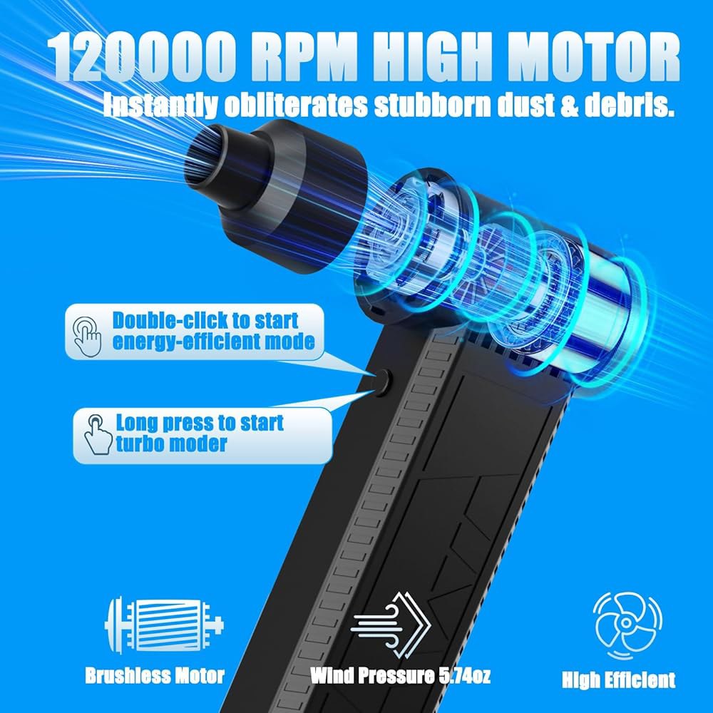 고웨토 전기 압축 공기 집진기 - 120000RPM 초강력 무선 집진기, 충전식 브러시리스 모터 내구성 송풍기, 컴퓨터, PC, 키보드 충전용 4단 조절식 먼지 송풍기 - 상세 이미지 3