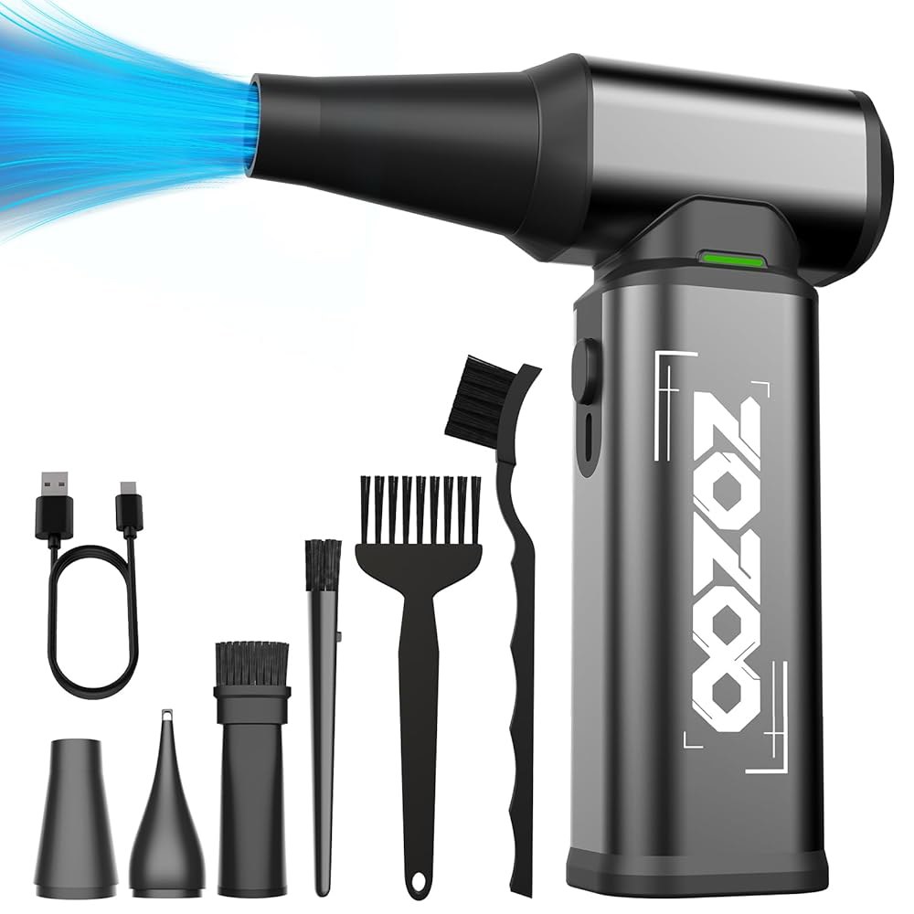 압축 공기 집진기, 브러시리스 모터와 LED 조명이 장착된 1800RPM 강력한 무선 전기 PC, 키보드, 집, 자동차 및 실외용 충전식 스텝리스 속도 조절 먼지 송풍기 Grey - 상품 이미지