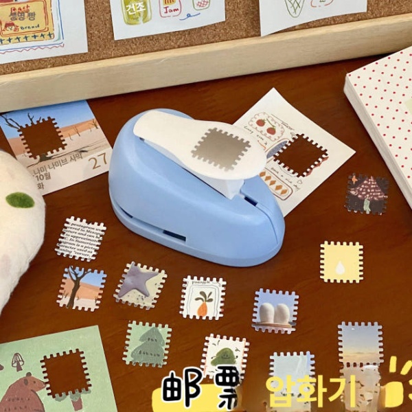 프리미엄 우표 엠보싱 펀치 디자인 DIY 사각 타공기 우편 화장지 엠보스터 1개 별 펀처 1개 - 상세 이미지 2