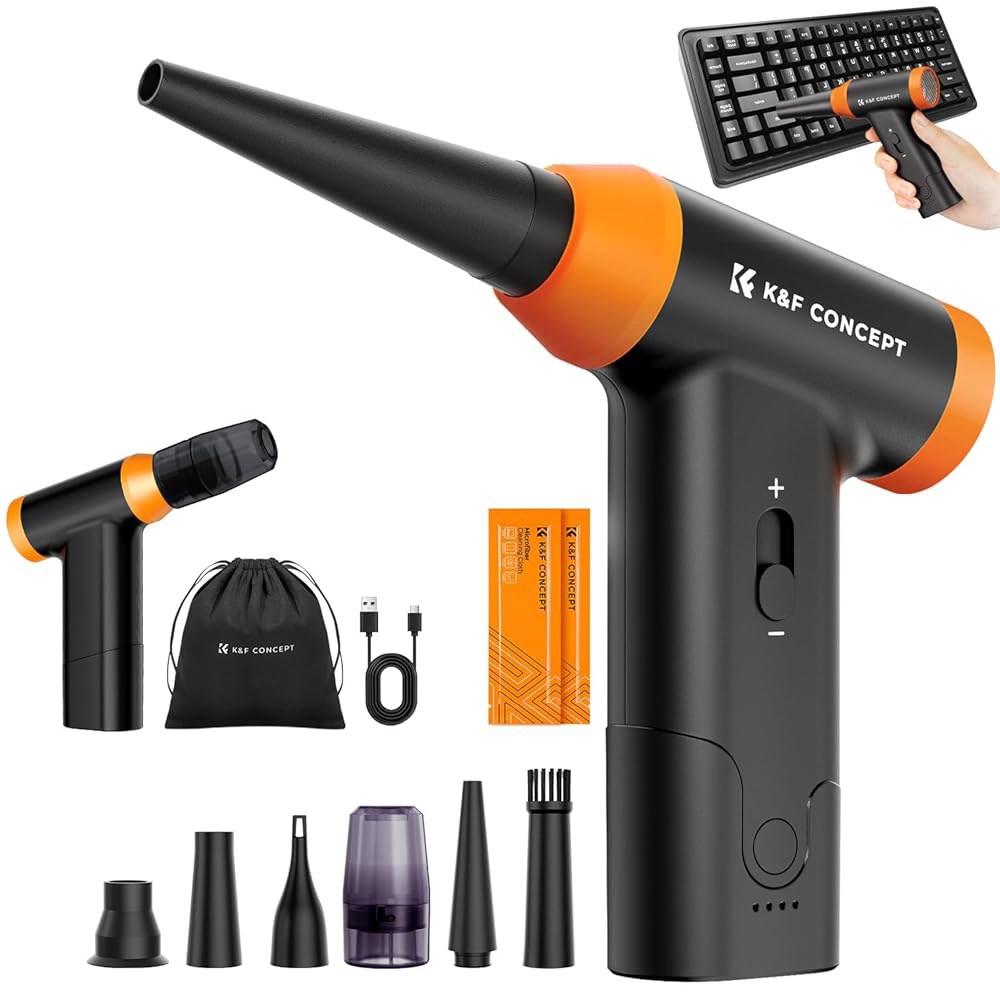 K&F 컨셉 송풍기 & 흡입 2 in 1 압축 공기 집진기, 150000RPM 초강력 전기 스텝리스 속도 조절, 컴퓨터, 키보드, 집, 실외 및 자동차용 휴대용 먼지 - 상품 이미지