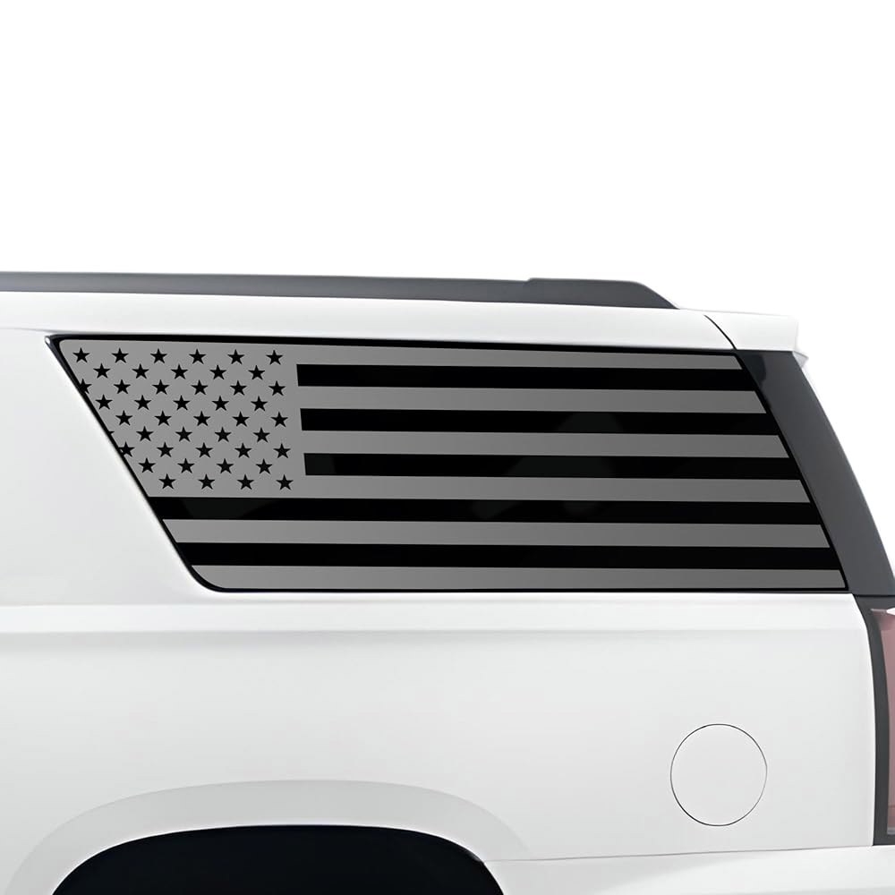 Precut Quarter Window 미국 국기 XL 서버번 데칼 블랙 매트 쉐보레 2015-2020, 비닐 스티커 & GMC 유콘 Black - 상품 이미지