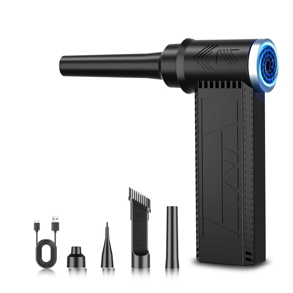 뮤딘 무선 전기 에어 더스터 120,000 RPM 고속 4단 조절식 송풍기, PC 키보드, 전자기기, 자동차 및 실외용 충전식 배터리 구동 더스트 클리너(블랙) Black - 상품 이미지