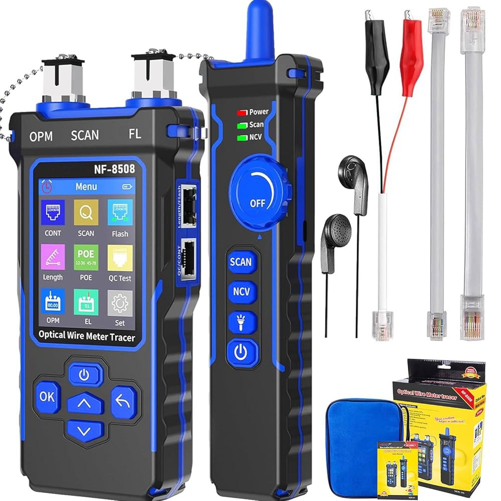 NOY NF-8508 7파장 광출력계, RJ11 RJ45 / PoE 테스터 CAT5 CAT6 NCV, 리튬 배터리 포함 네트워크 도구 - 상품 이미지