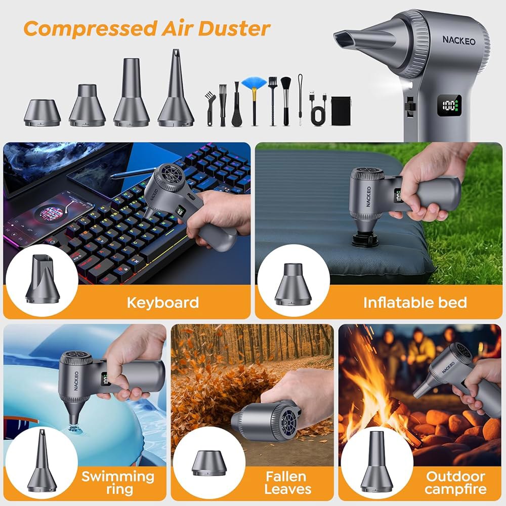 압축 공기 집진기-230000RPM 초강력 전기 집진기, LED 조명 및 디스플레이 화면이 있는 100레벨 조절식 송풍기, 컴퓨터, 키보드, 집, 실외 자동차용 먼지 송풍기 - 상세 이미지 3