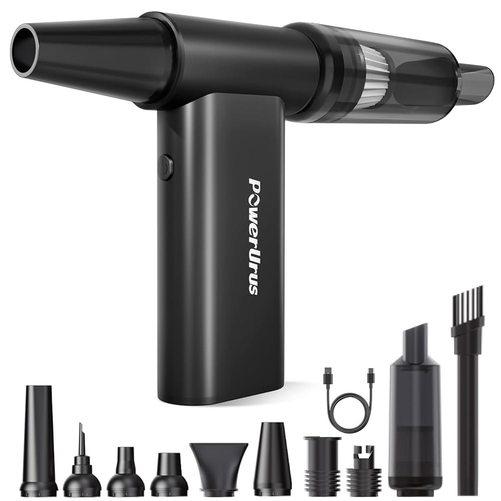 압축 공기 집진기, 브러시리스 모터가 장착된 PowerUrus 20000RPM 전기 4단 조절식 무선 송풍기, 키보드, PC, 실외 및 가정 청소용 8000mAh 충전식 집진기 - 상품 이미지