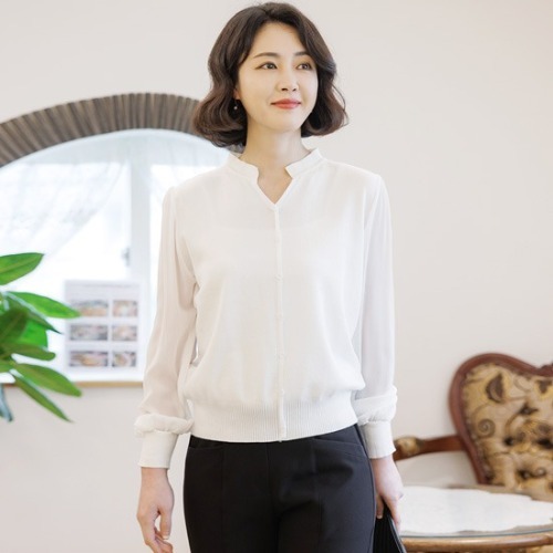 엄마옷 조이마담 T51594 미니버튼 니트 블라우스 중년여성의류 - 상품 이미지