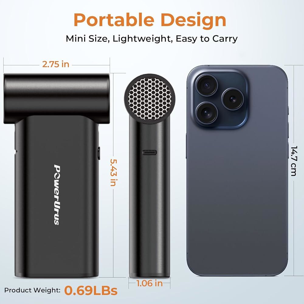 압축 공기 집진기, 브러시리스 모터가 장착된 PowerUrus 20000RPM 전기 4단 조절식 무선 송풍기, 키보드, PC, 실외 및 가정 청소용 8000mAh 충전식 집진기 - 상세 이미지 2