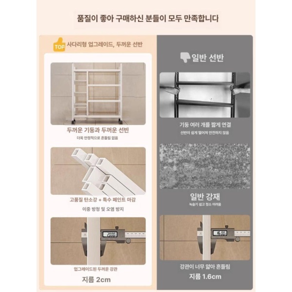 만능 철제 걸이형 선반 길이조절 다용도 무타공 틈새 수납 화이트 80 x 32x135cm 장바구니 추가 시 우선 배송 확장형 40cm 60cm 6개 장바구니 추가 시 우선 배송 - 상세 이미지 5