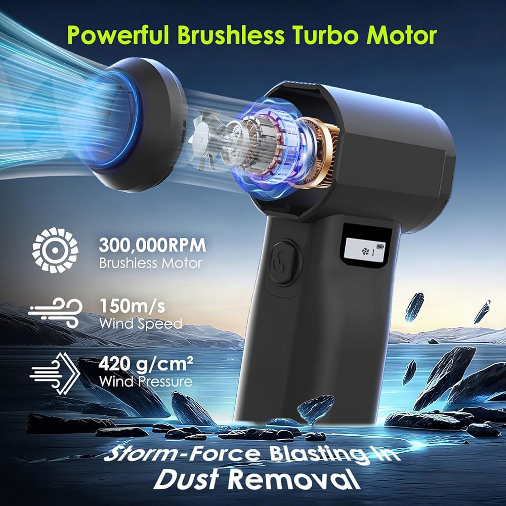 OVVGO 전기 압축 공기 먼지 제거기, 제거용 30,000RPM 무선 송풍기, 제거기/진공 2-in-1, 10단 속도, 20,000mAh 충전식 및 PC, 키보드, 자동차, 실외 - 상세 이미지 2